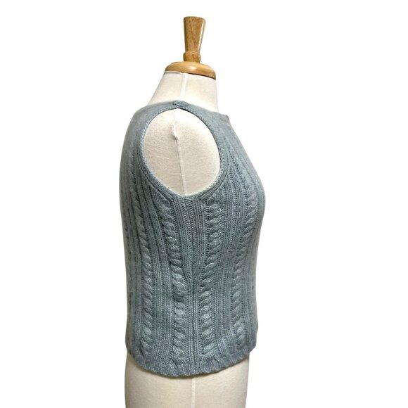 Vintage ANN TAYLOR 100% Cashmere Cable Knit Sweater Boat Neck Blue size Medium - Picture 3 of 6